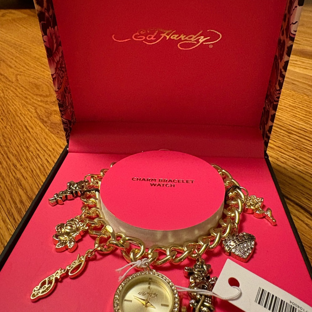 Ed Hardy Gold Charm Bracelet Watch - Picture 9 of 11